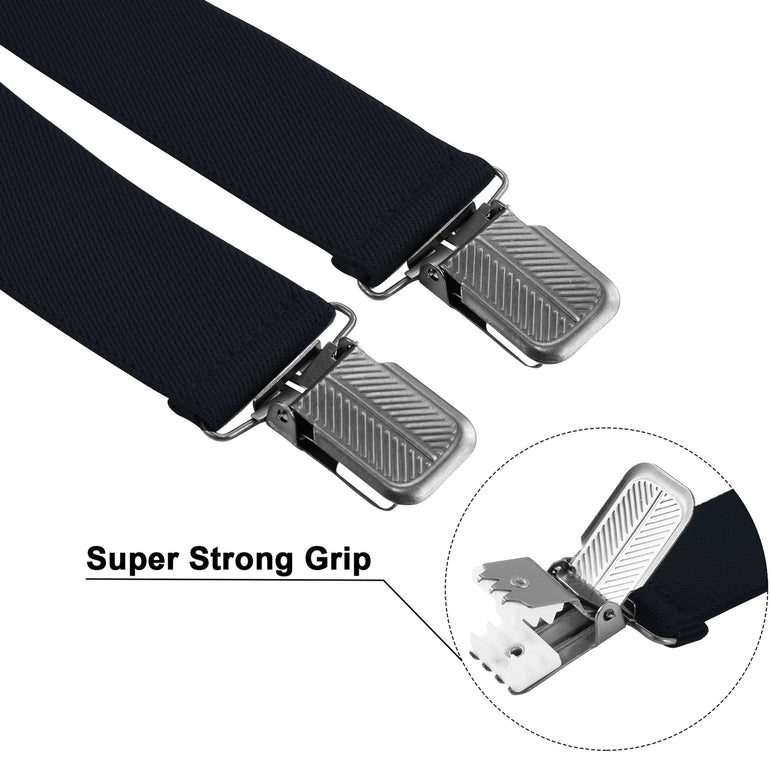 "Buyless Fashion 2 pack Suspenders for Men - 48"" Adjustable Straps 1 1/4"" - X Back With Black Clips"