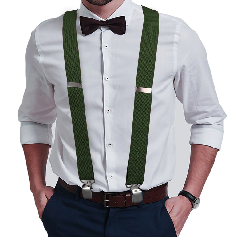 "Buyless Fashion Heavy Duty Textured 2 Pack Suspenders for Men - 48"" Adjustable Straps 1 1/2"" - Y Shape"