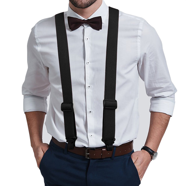 "Buyless Fashion Heavy Duty 2 Pack Suspenders for Men - 48"" Adjustable Straps 1 1/2"" - X Back with Black Plastic Clips"