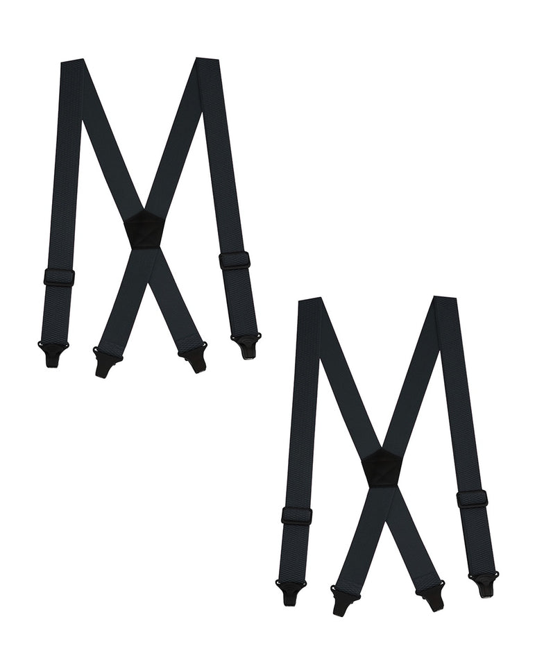 "Buyless Fashion Heavy Duty 2 Pack Suspenders for Men - 48"" Adjustable Straps 1 1/2"" - X Back with Black Plastic Clips"