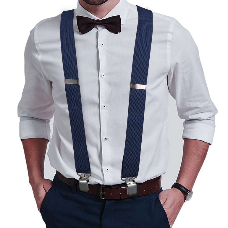 "Buyless Fashion Heavy Duty Textured 2 Pack Suspenders for Men - 48"" Adjustable Straps 1 1/2"" - Y Shape"