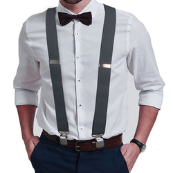 "Buyless Fashion Heavy Duty Textured 2 Pack Suspenders for Men - 48"" Adjustable Straps 1 1/2"" - Y Shape"