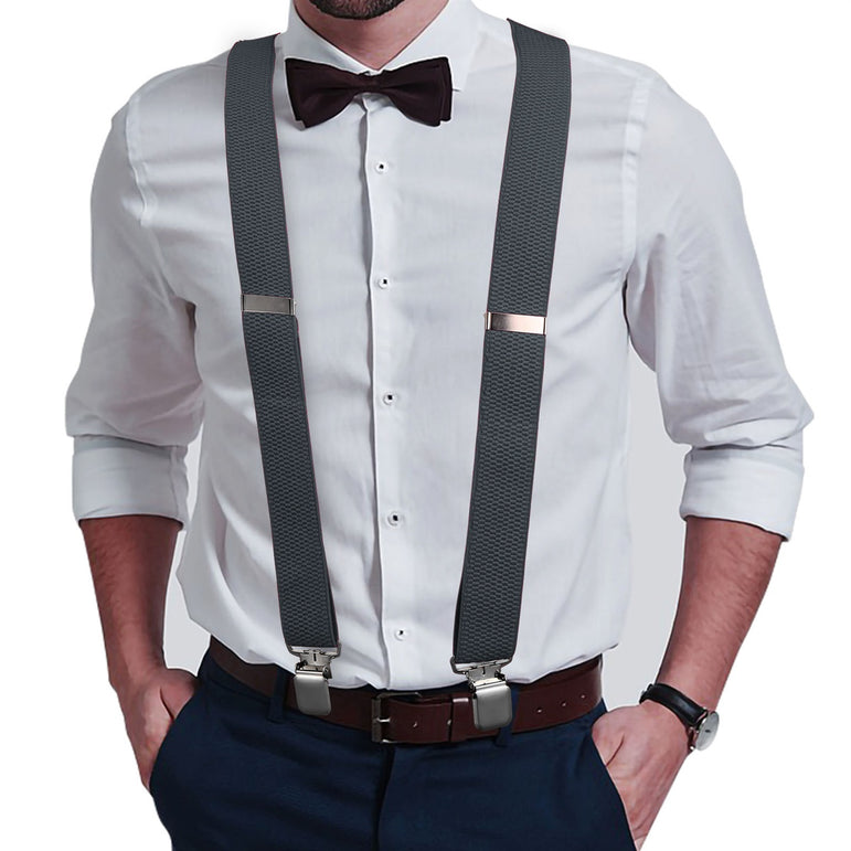 "Buyless Fashion Heavy Duty Textured 2 Pack Suspenders for Men - 48"" Adjustable Straps 1 1/2"" - Y Shape"