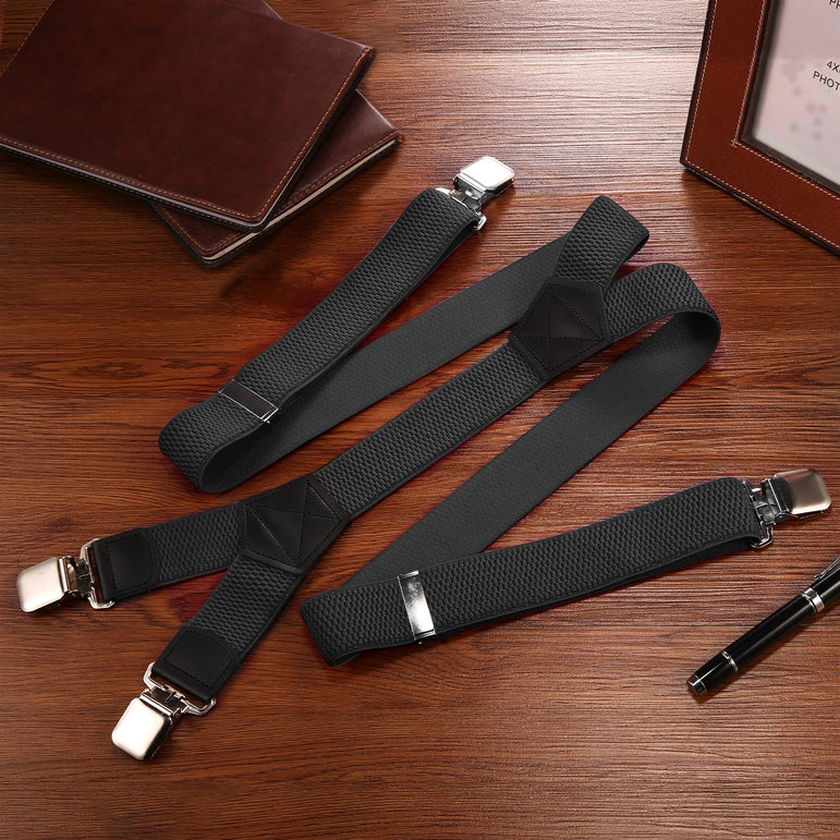 "Buyless Fashion Heavy Duty Textured 2 Pack Suspenders for Men - 48"" Adjustable Straps 1 1/2"" - Y Shape"