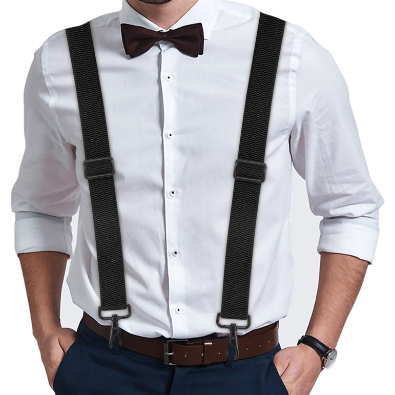 "Buyless Fashion Heavy Duty 2 Pack Suspenders for Men - 48"" Adjustable Straps 1 1/2"" - X Back with Strong Hooks"