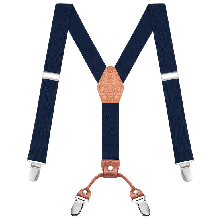 "Buyless Fashion Adjustable Suspenders for Kids - 26"" Elastic Straps 1"" - Leather Y Shape Back - 5151"