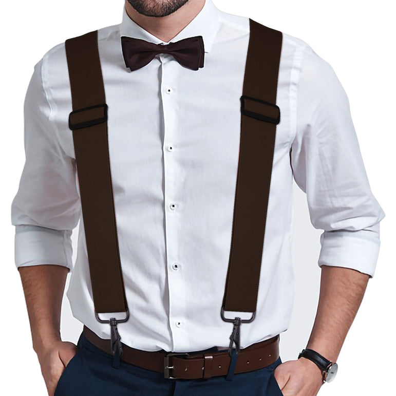 "Buyless Fashion Mens 2 Pack Suspenders - 48"" Elastic Adjustable Heavy Duty 2"" Wide - X Back With Black Hooks"