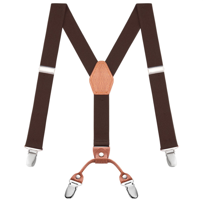 "Buyless Fashion Adjustable Suspenders for Kids - 26"" Elastic Straps 1"" - Leather Y Shape Back - 5151"