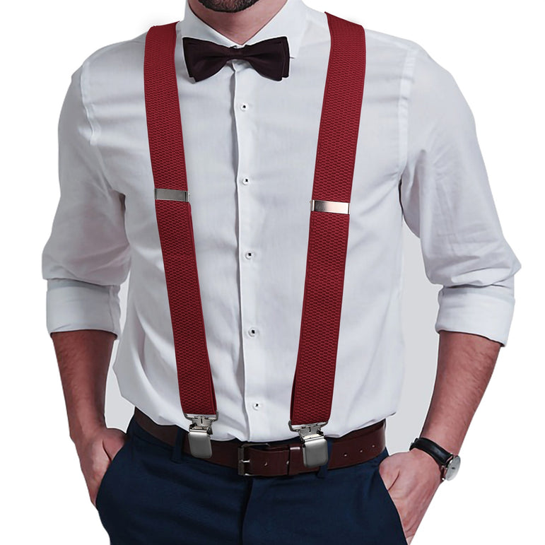 "Buyless Fashion Heavy Duty Textured 2 Pack Suspenders for Men - 48"" Adjustable Straps 1 1/2"" - Y Shape"