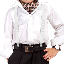 "Buyless Fashion Adjustable Suspenders for Kids - 26"" Elastic Straps 1"" - Leather Y Shape Back - 5151"