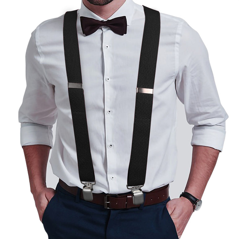 "Buyless Fashion Heavy Duty Textured 2 Pack Suspenders for Men - 48"" Adjustable Straps 1 1/2"" - Y Shape"