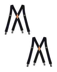 "Buyless Fashion 2 pack Suspenders for Men - 48"" Adjustable Straps 1 1/4"" - X Back With Black Clips"