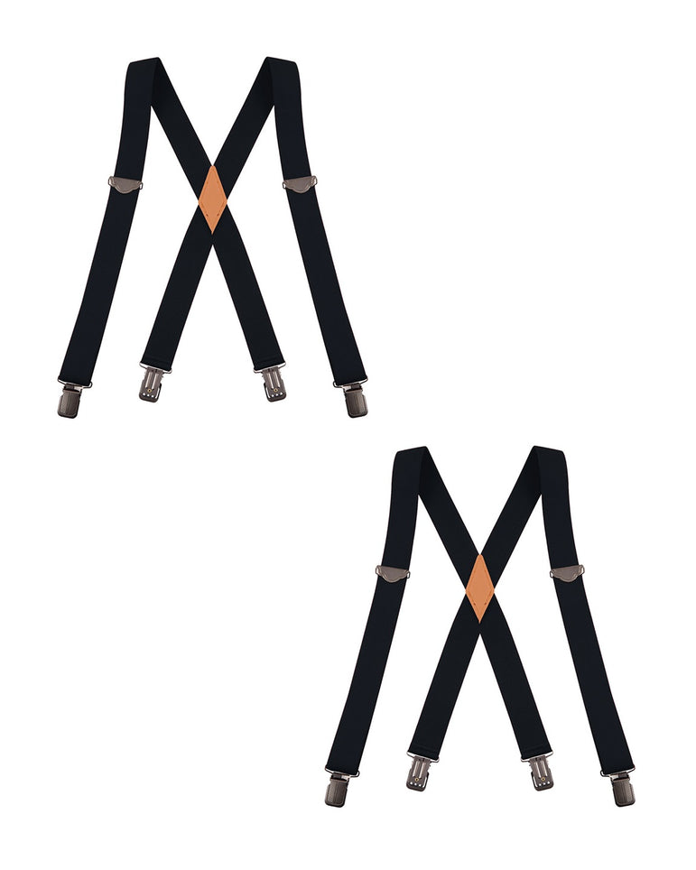 "Buyless Fashion 2 pack Suspenders for Men - 48"" Adjustable Straps 1 1/4"" - X Back With Black Clips"
