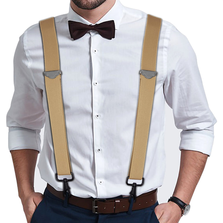 "Buyless Fashion 2 pack Suspenders for Men - 48"" Adjustable Straps 1 1/4"" - X Back with Black Hooks"
