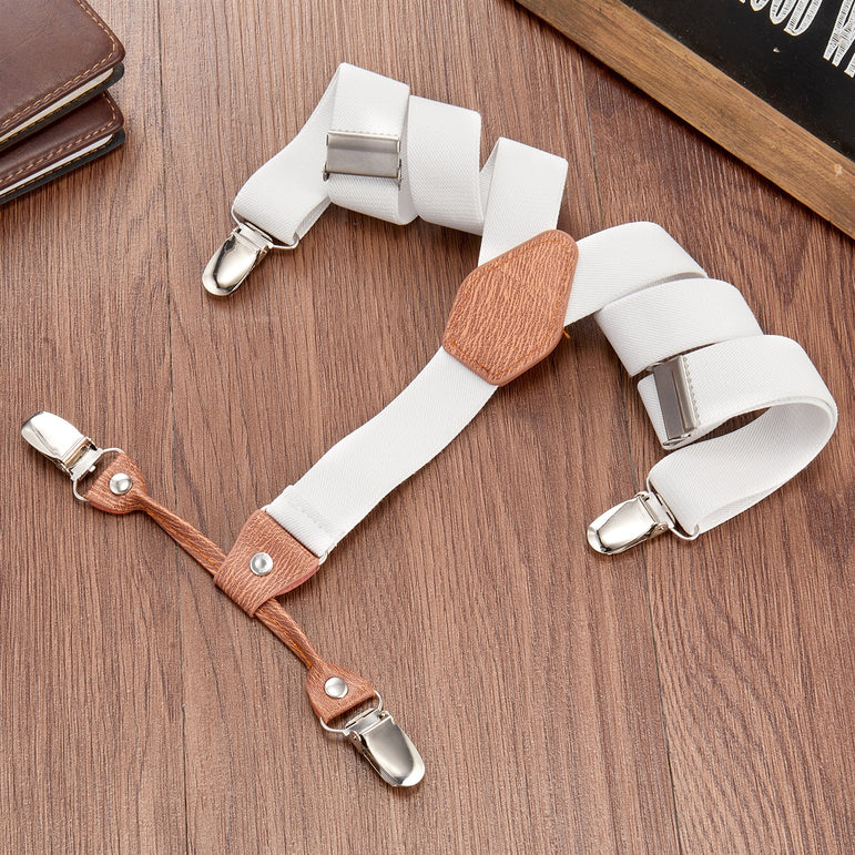 "Buyless Fashion Adjustable Suspenders for Kids - 26"" Elastic Straps 1"" - Leather Y Shape Back - 5151"