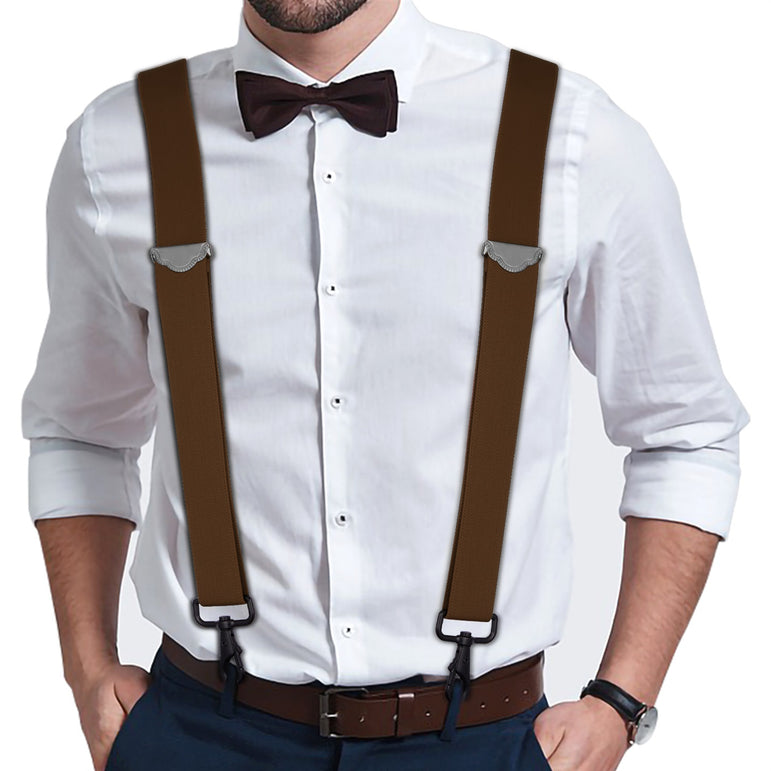 "Buyless Fashion 2 pack Suspenders for Men - 48"" Adjustable Straps 1 1/4"" - X Back with Black Hooks"