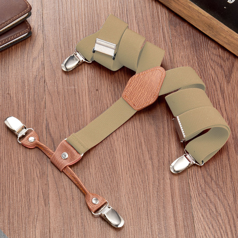 "Buyless Fashion Adjustable Suspenders for Kids - 26"" Elastic Straps 1"" - Leather Y Shape Back - 5151"