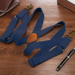 "Buyless Fashion Trucker Suspenders for Men - 48"" Elastic Adjustable Straps 1 1/4"" - X Back Utility Braces"