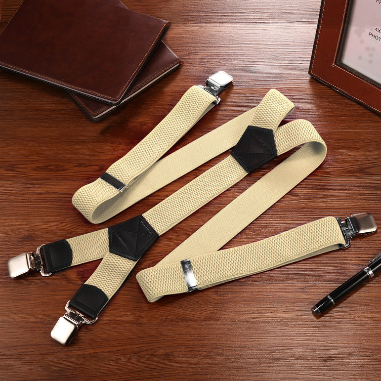 "Buyless Fashion Heavy Duty Textured 2 Pack Suspenders for Men - 48"" Adjustable Straps 1 1/2"" - Y Shape"