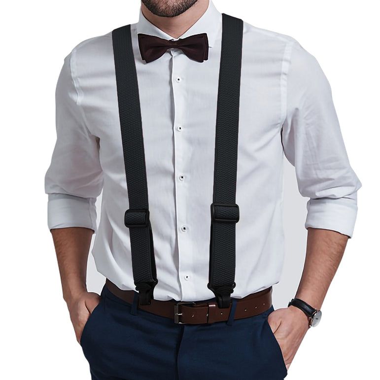 "Buyless Fashion Heavy Duty 2 Pack Suspenders for Men - 48"" Adjustable Straps 1 1/2"" - X Back with Black Plastic Clips"
