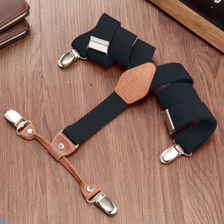 "Buyless Fashion Adjustable Suspenders for Kids - 26"" Elastic Straps 1"" - Leather Y Shape Back - 5151"