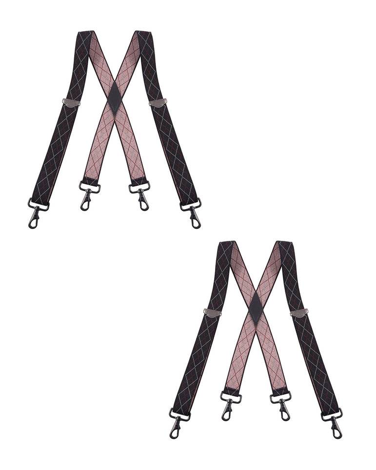 "Buyless Fashion 2 pack Suspenders for Men - 48"" Adjustable Straps 1 1/4"" - X Back with Black Hooks"