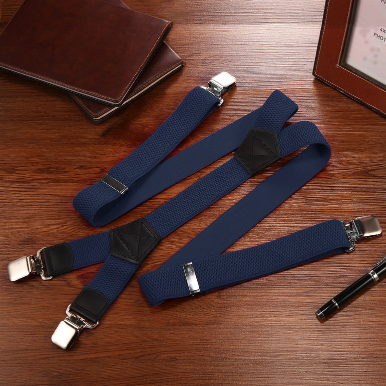 "Buyless Fashion Heavy Duty Textured 2 Pack Suspenders for Men - 48"" Adjustable Straps 1 1/2"" - Y Shape"