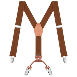 "Buyless Fashion Adjustable Suspenders for Kids - 26"" Elastic Straps 1"" - Leather Y Shape Back - 5151"
