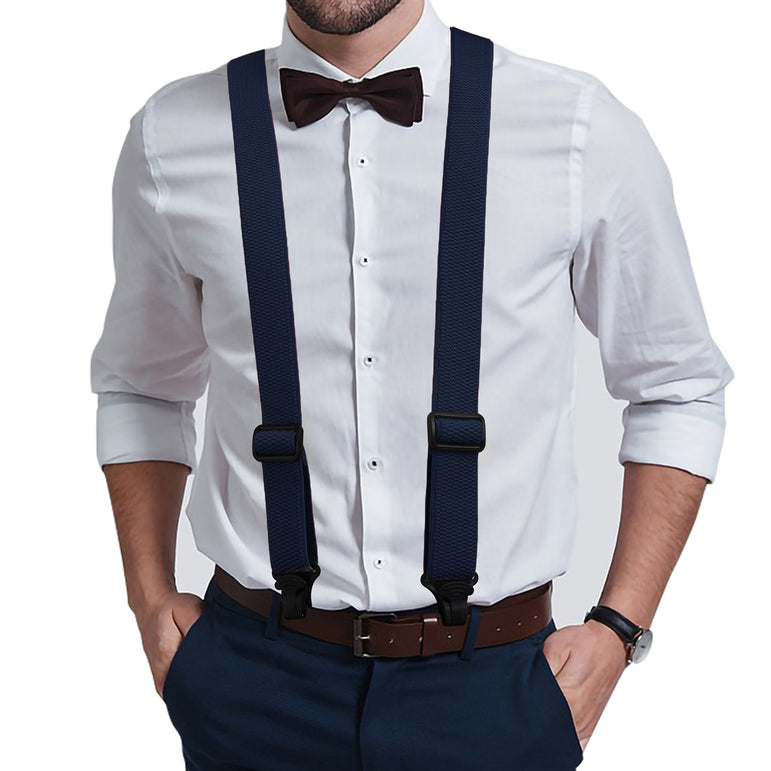 "Buyless Fashion Heavy Duty 2 Pack Suspenders for Men - 48"" Adjustable Straps 1 1/2"" - X Back with Black Plastic Clips"
