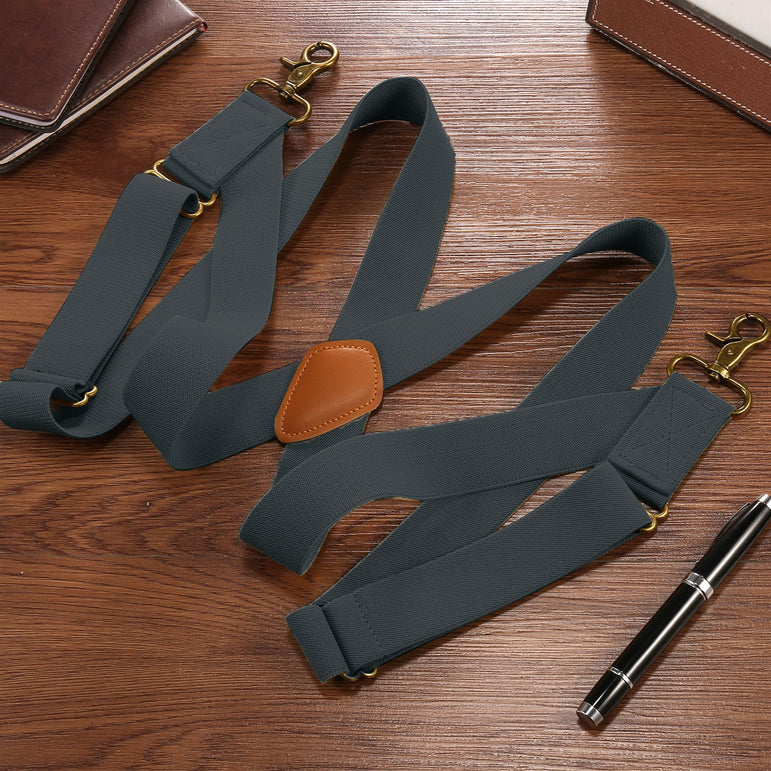 "Buyless Fashion Trucker Suspenders for Men - 48"" Elastic Adjustable Straps 1 1/4"" - X Back Utility Braces"