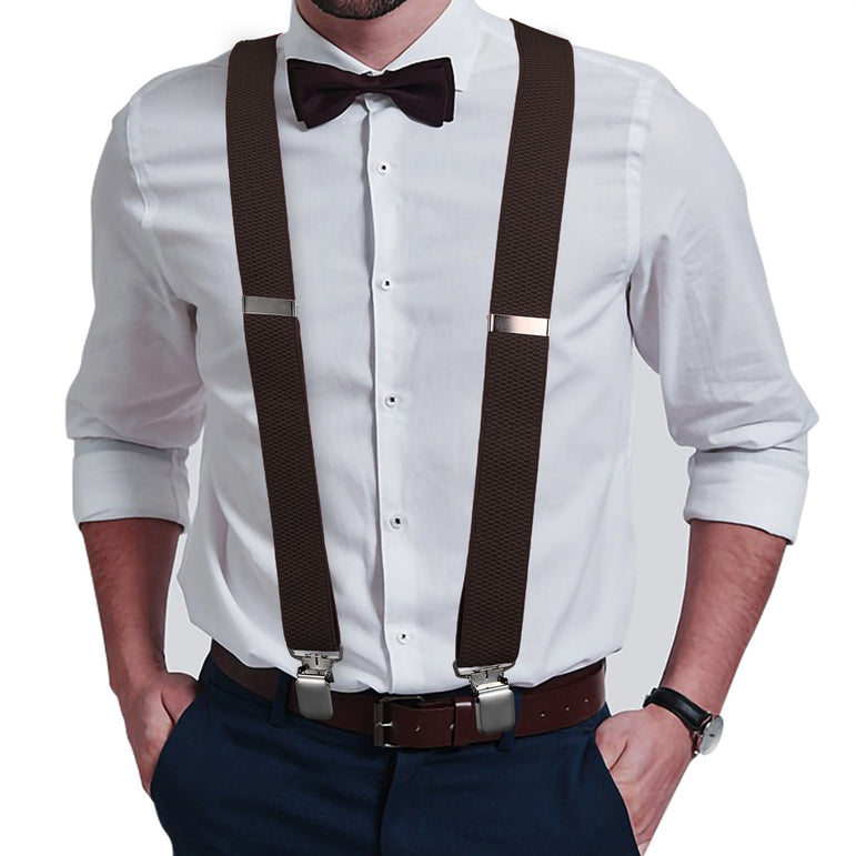 "Buyless Fashion Heavy Duty Textured 2 Pack Suspenders for Men - 48"" Adjustable Straps 1 1/2"" - Y Shape"