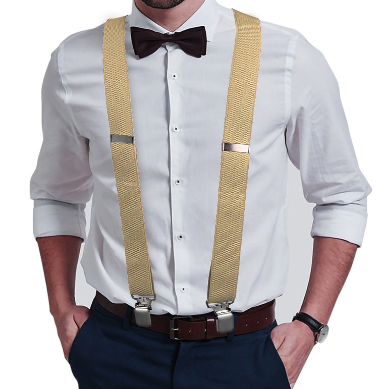 "Buyless Fashion Heavy Duty Textured 2 Pack Suspenders for Men - 48"" Adjustable Straps 1 1/2"" - Y Shape"