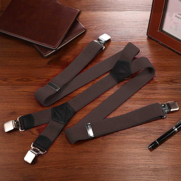 "Buyless Fashion Heavy Duty Textured 2 Pack Suspenders for Men - 48"" Adjustable Straps 1 1/2"" - Y Shape"