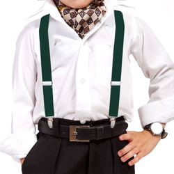 "Buyless Fashion Adjustable Suspenders for Kids - 26"" Elastic Straps 1"" - Leather Y Shape Back - 5151"