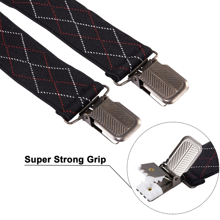 "Buyless Fashion 2 pack Suspenders for Men - 48"" Adjustable Straps 1 1/4"" - X Back With Black Clips"