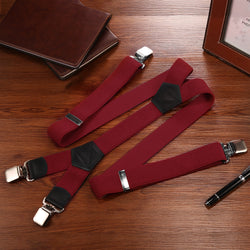 "Buyless Fashion Heavy Duty Textured 2 Pack Suspenders for Men - 48"" Adjustable Straps 1 1/2"" - Y Shape"