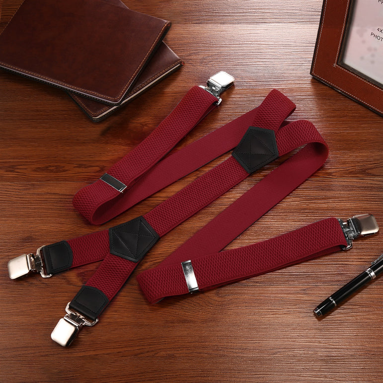 "Buyless Fashion Heavy Duty Textured 2 Pack Suspenders for Men - 48"" Adjustable Straps 1 1/2"" - Y Shape"