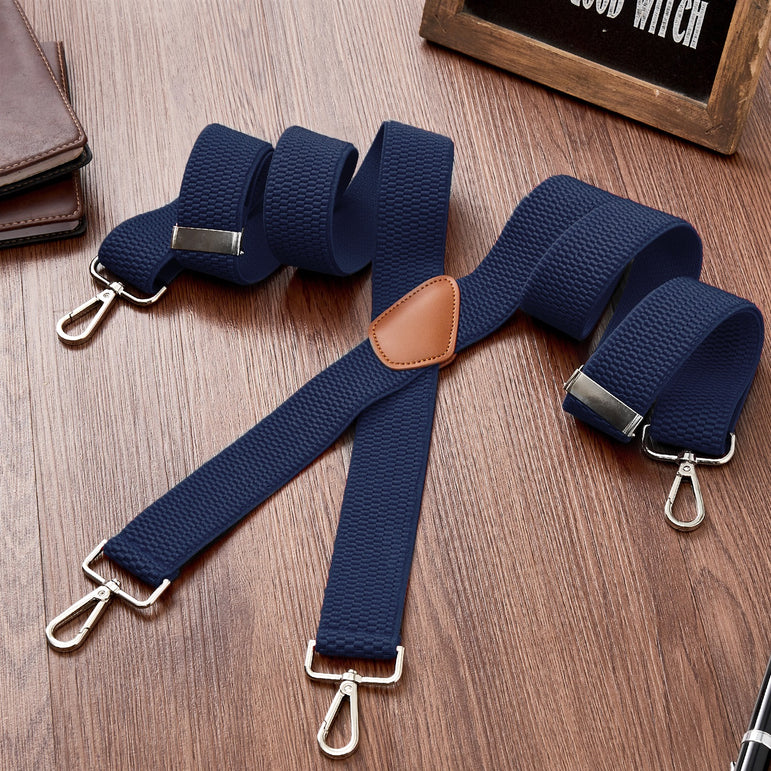 "Buyless Fashion Heavy Duty 2 Pack Suspenders for Men - 48"" Adjustable Straps 1 1/2"" - X Back with Strong Hooks"