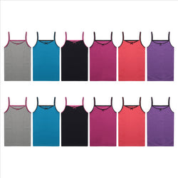 Buyless Fashion Girls Tagless Cami Scoop Neck Undershirts Cotton Tank With Trim and Strap (12 Pack)