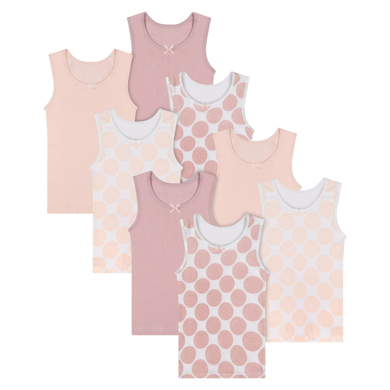 Buyless Fashion Girls Tagless Cami Scoop Neck Pink Polka Dot Undershirts Cotton Tank (8 Pack)