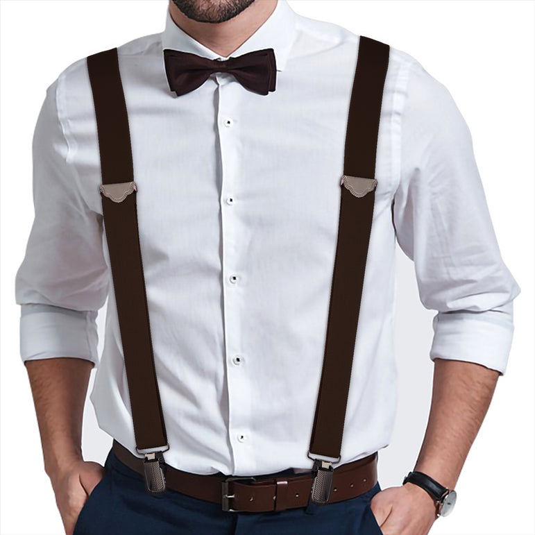 "Buyless Fashion Suspenders for Men - 48"" Adjustable Straps 1 1/4"" - X Back With Black Clips"