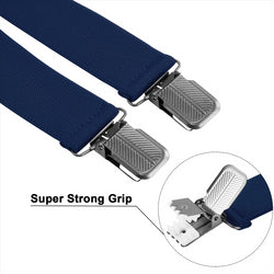 "Buyless Fashion Suspenders for Men - 48"" Adjustable Straps 1 1/4"" - X Back With Black Clips"