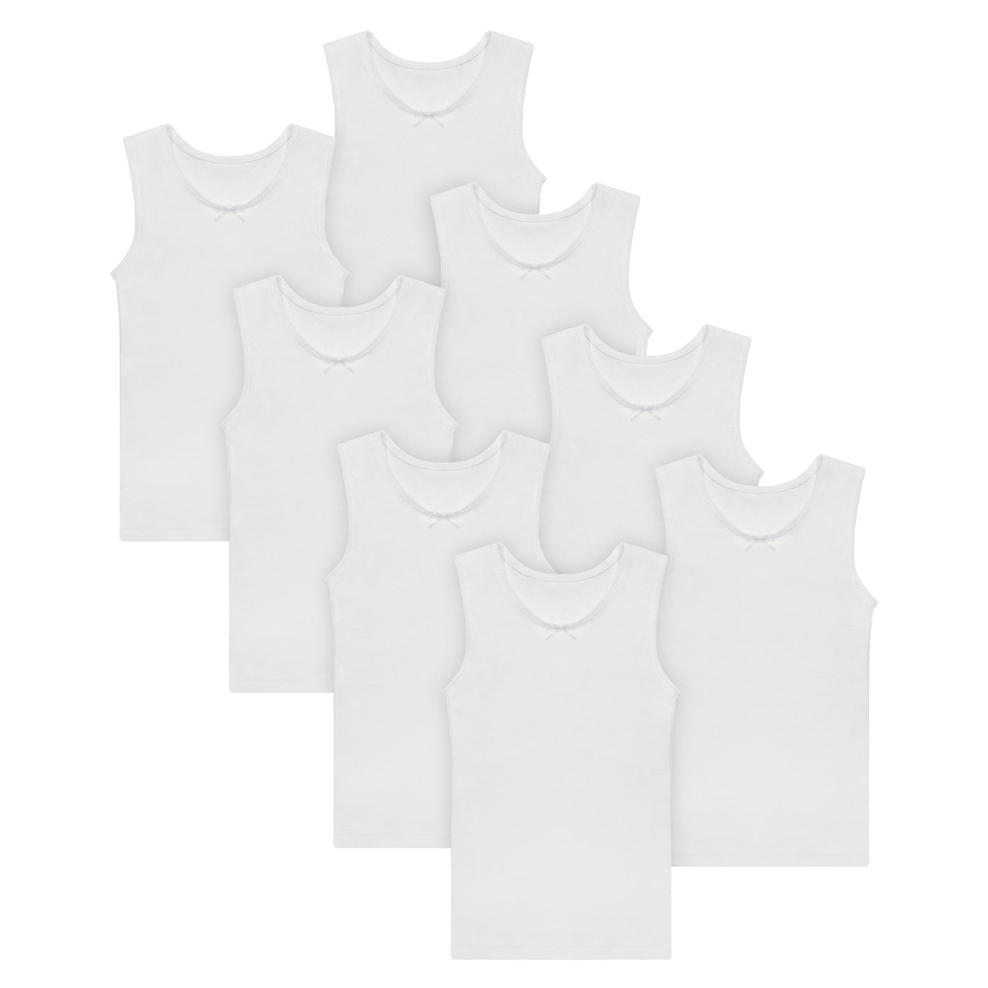 Buyless Fashion Big Girls Tagless Cami Scoop Neck Undershirts White Cotton Tank With Trim (8 Pack)