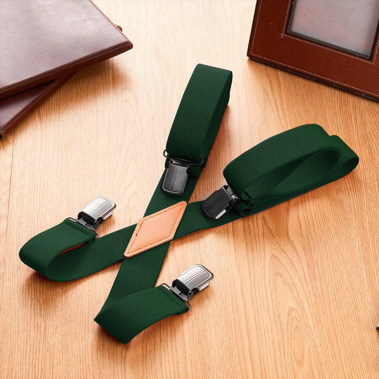 "Buyless Fashion Suspenders for Men - 48"" Adjustable Straps 1 1/4"" - X Back With Black Clips"