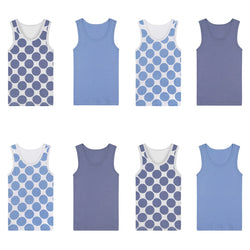 Buyless Fashion Boys Scoop Neck Tagless Undershirts Soft Cotton Blue Polka Dot Tank Top (8 Pack)