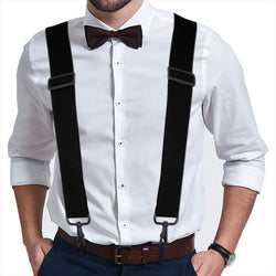 "Buyless Fashion Mens Suspenders - 48"" Elastic Adjustable Heavy Duty 2"" Wide - X Back With Black Hooks"