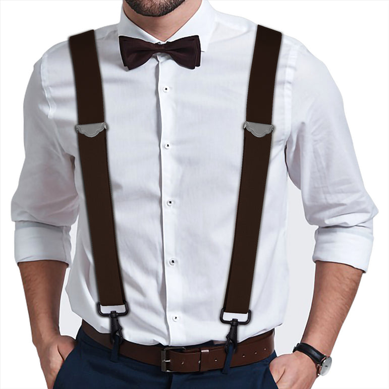 "Buyless Fashion Suspenders for Men - 48"" Adjustable Straps 1 1/4"" - X Back with Black Hooks"
