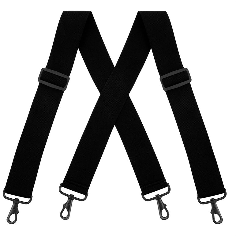 "Buyless Fashion Mens Suspenders - 48"" Elastic Adjustable Heavy Duty 2"" Wide - X Back With Black Hooks"