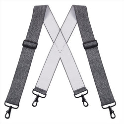 "Buyless Fashion Mens Suspenders - 48"" Elastic Adjustable Heavy Duty 2"" Wide - X Back With Black Hooks"