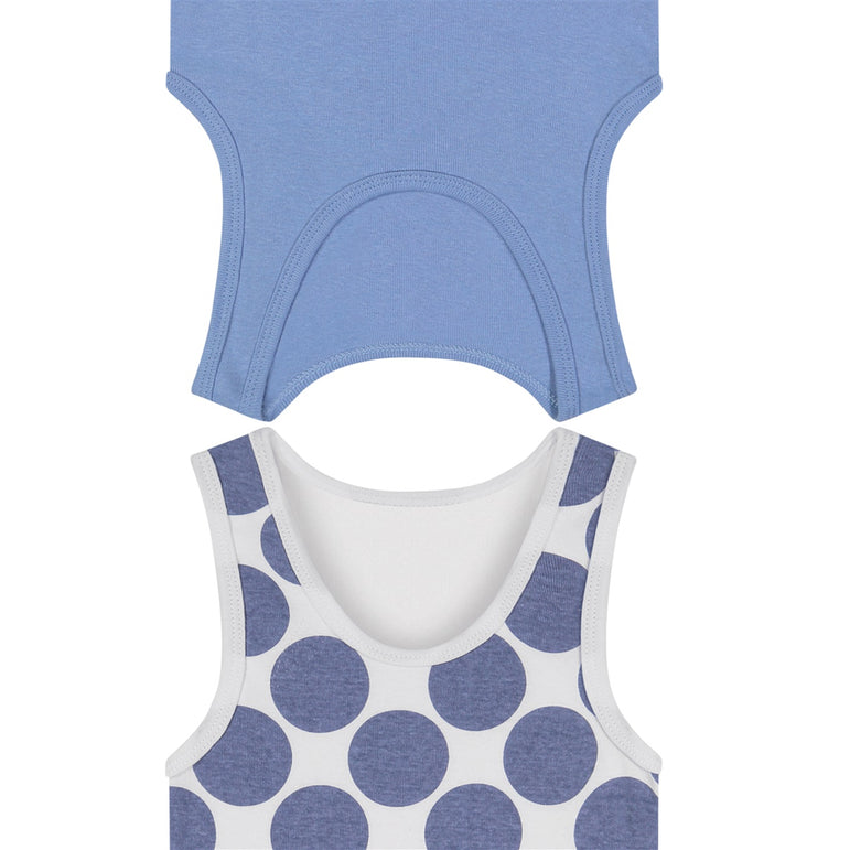 Buyless Fashion Boys Scoop Neck Tagless Undershirts Soft Cotton Blue Polka Dot Tank Top (8 Pack)